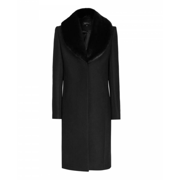 Reiss Jackets & Blazers - Reiss April Fuax Fur Collard Black Statement Coat